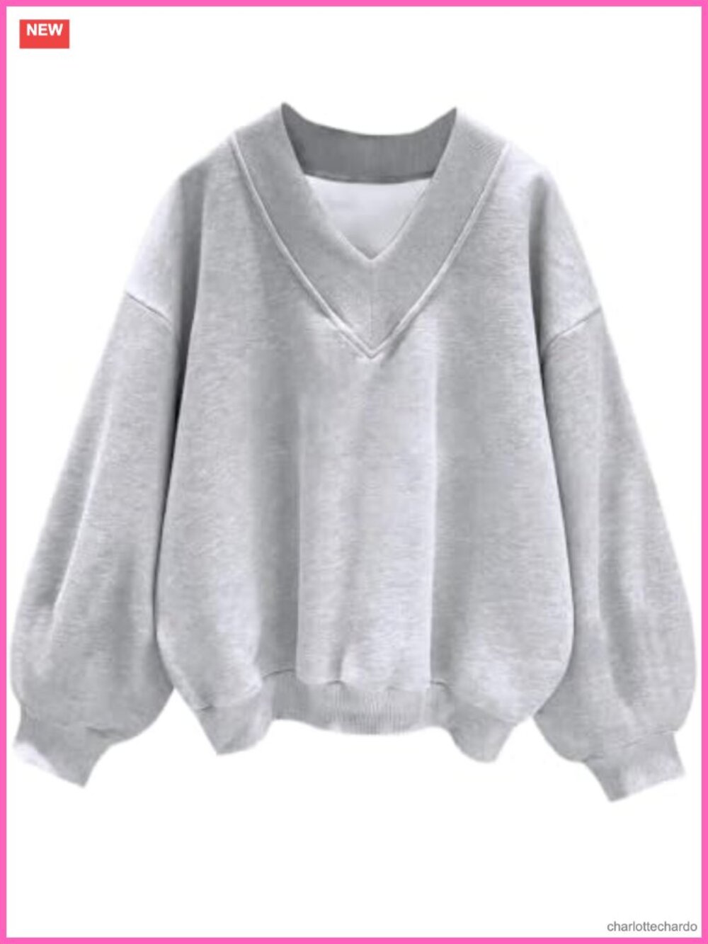 Oversized V-Neck Sweatshirt Long Sleeve Cotton Blend Pullover